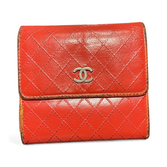 CHANEL Handbags - Chanel Vibrant Orange-Red Quilted Calfskin Wallet